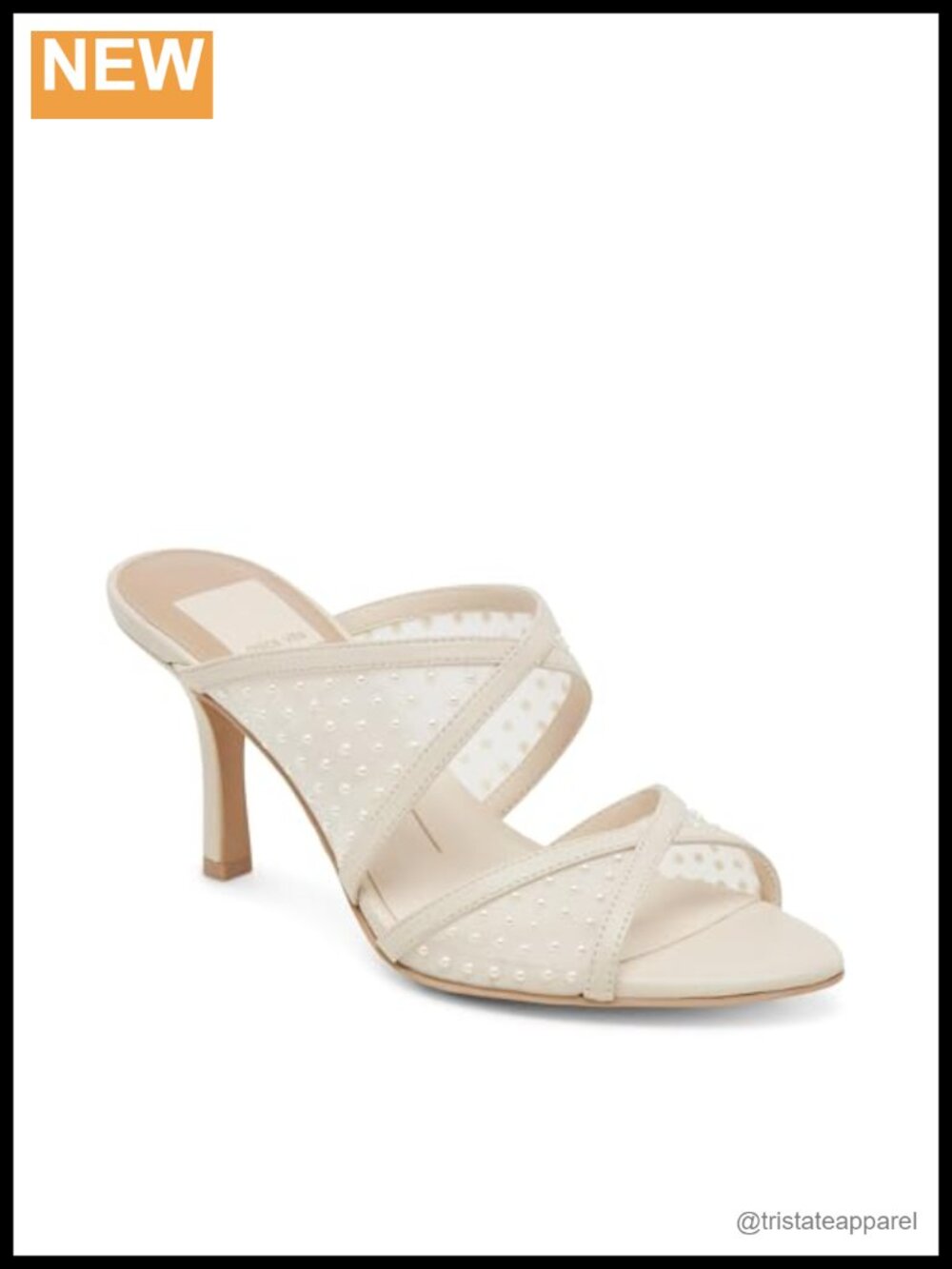 Women's Stiletto Heeled Sandals with Crystal Embellishment, Mesh & Leather